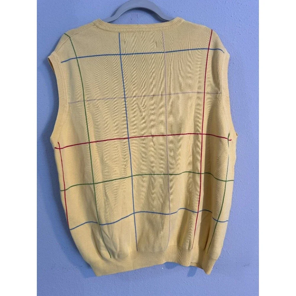 Vintage Alan Flusser Golf Sweater Vest Men’s XL Yellow Cotton Preppy Argyle